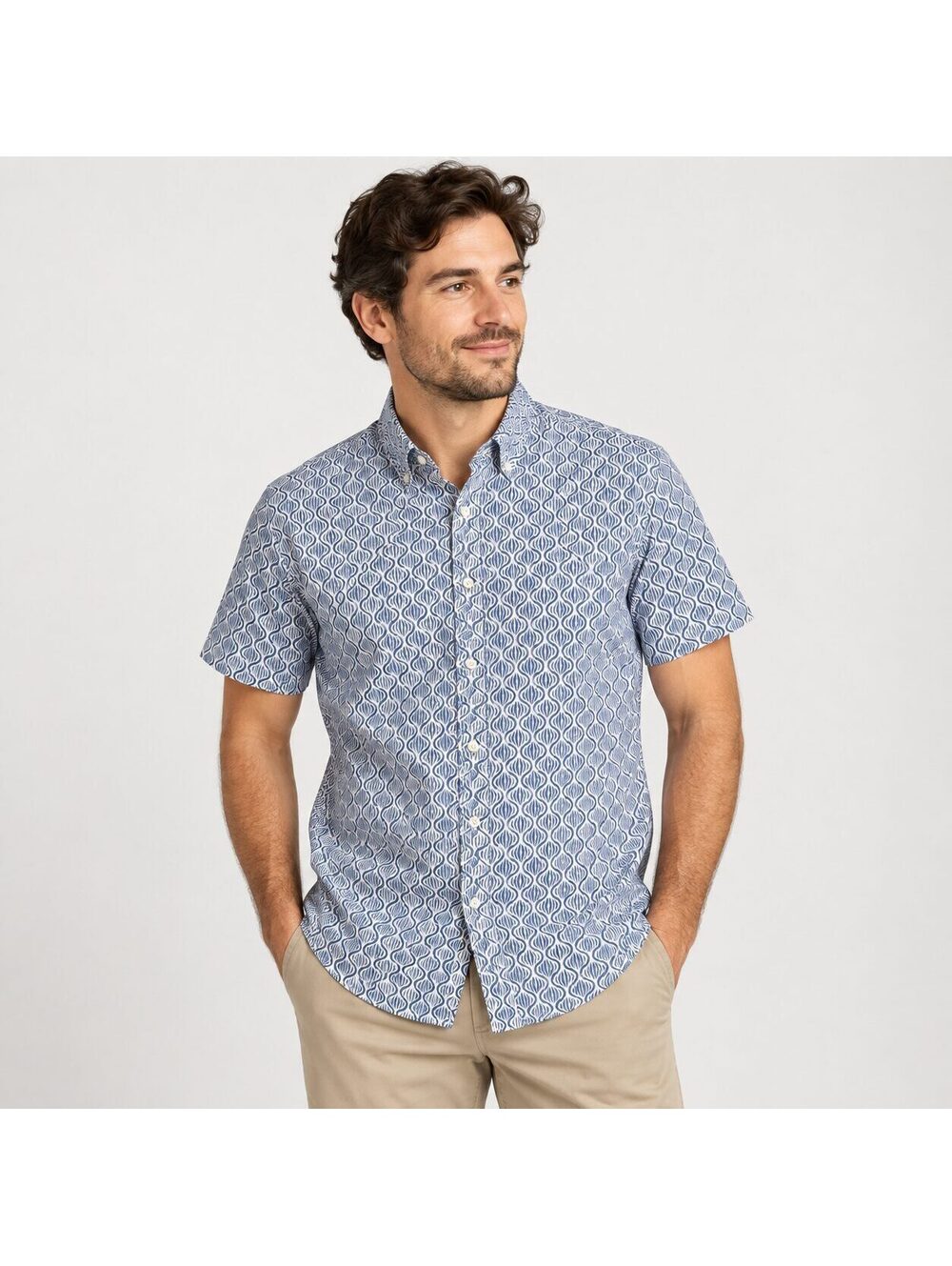J.Crew Secret Wash Men's Small Organic Cotton Stretch Print Shirt Blue